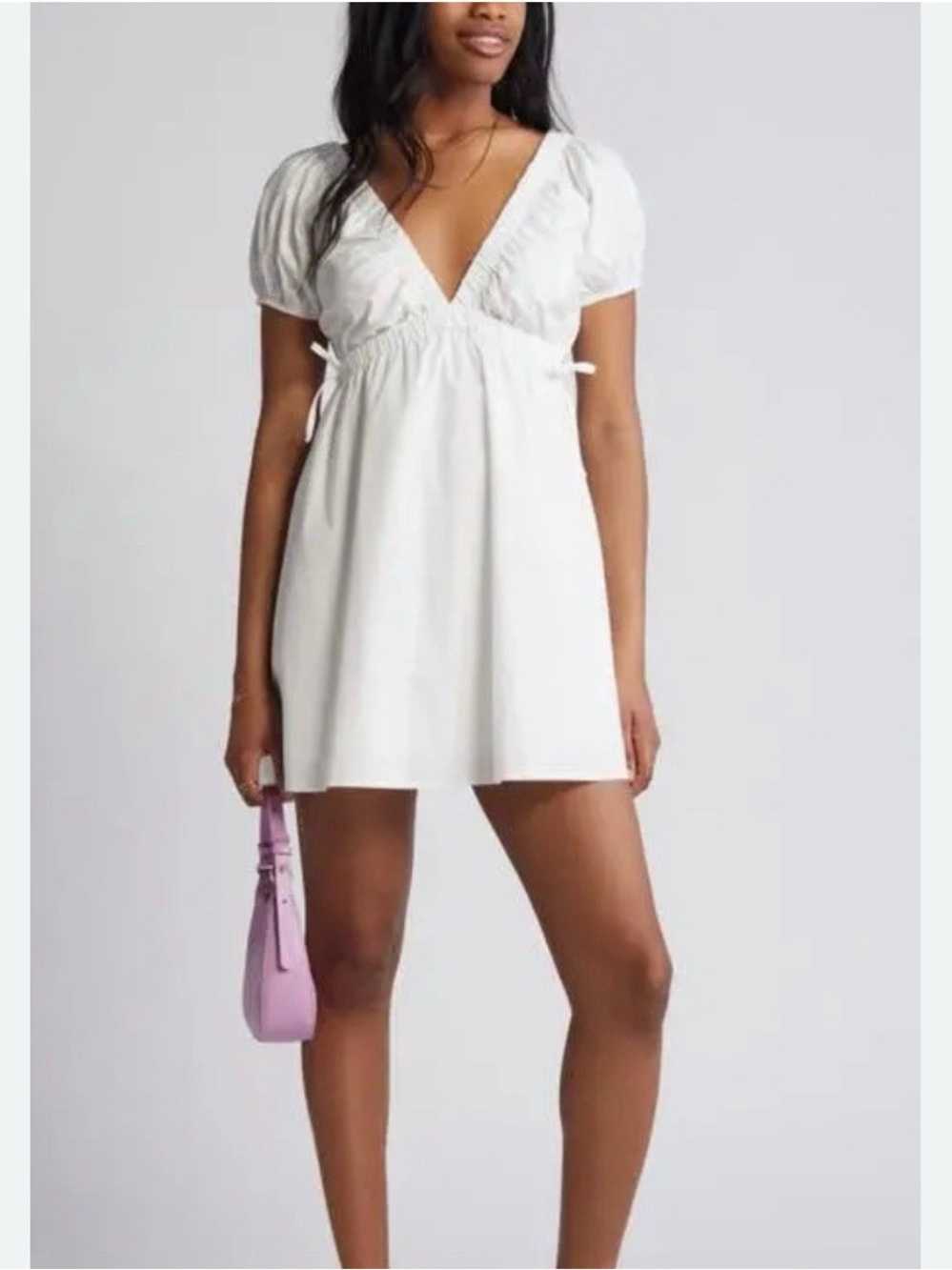 BP White V-Neck Short Sleeve Mini Dress